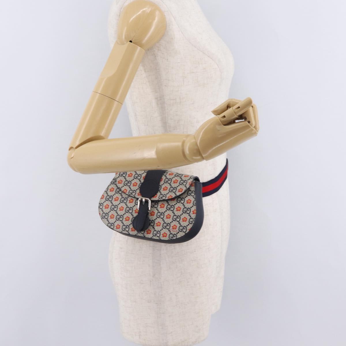 GUCCI GG Supreme Children's Waist bag PVC Sherry Line Navy 835822 Auth 206329M