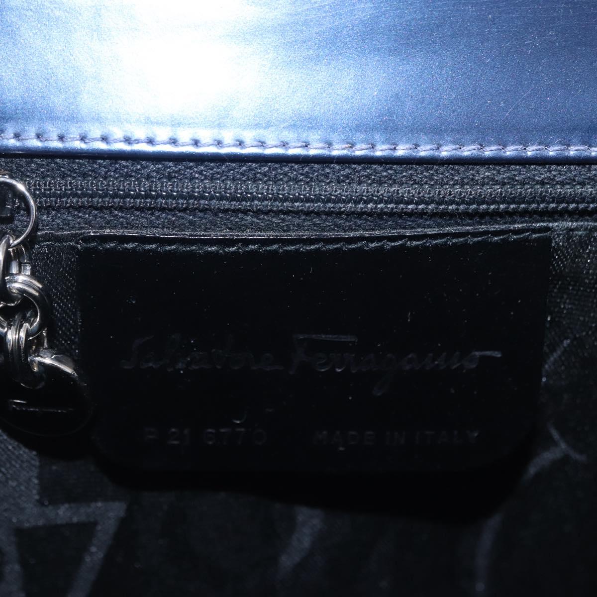 Salvatore Ferragamo Gancini Bag Patent leather 2way Navy Silver Auth 206330A
