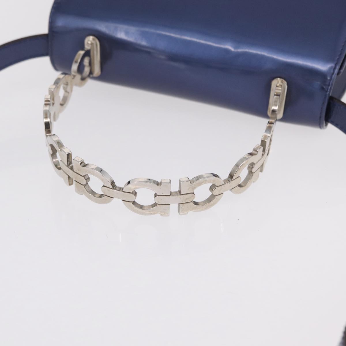 Salvatore Ferragamo Gancini Bag Patent leather 2way Navy Silver Auth 206330A