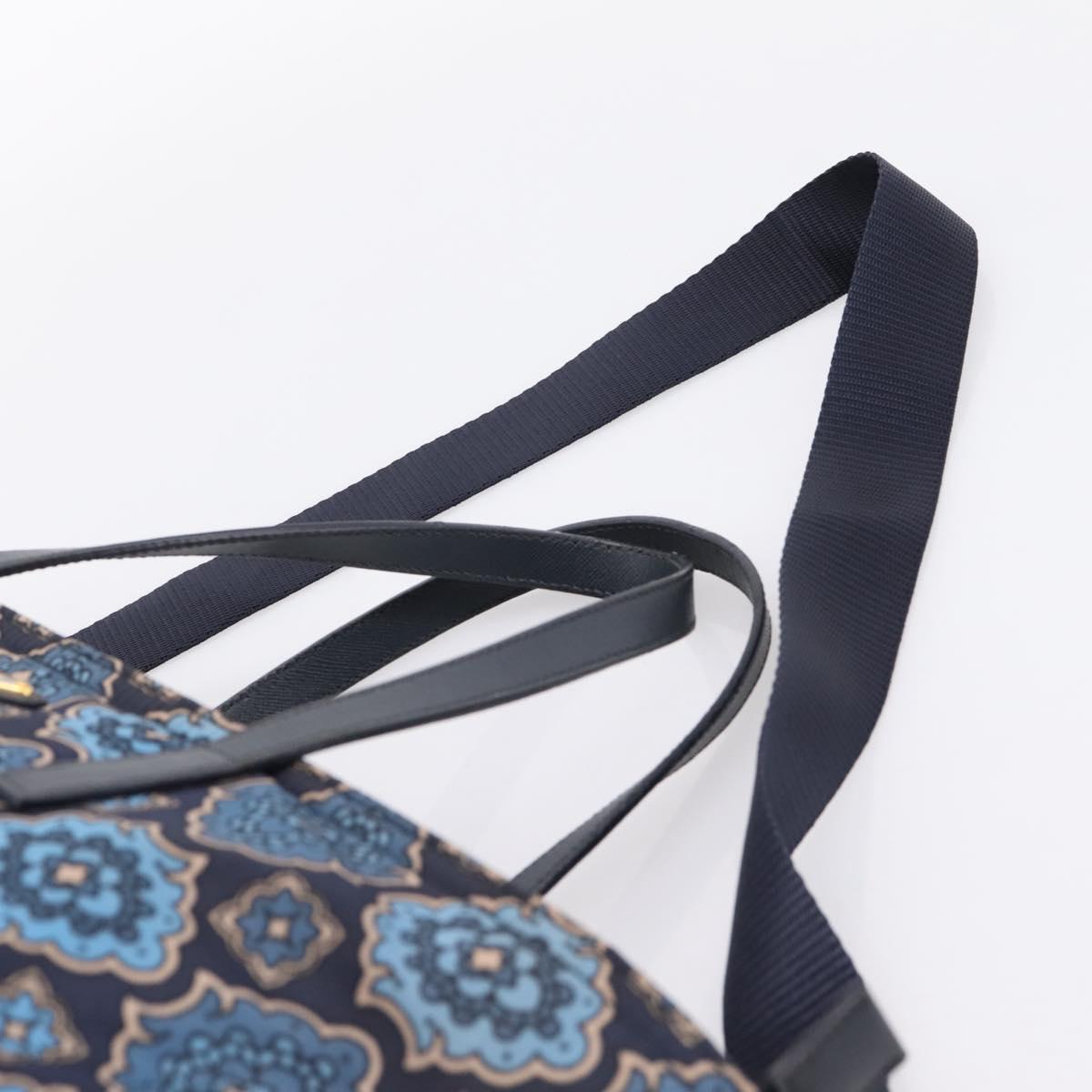 PRADA Tote Bag Nylon 2way Navy Gold Auth 206331A