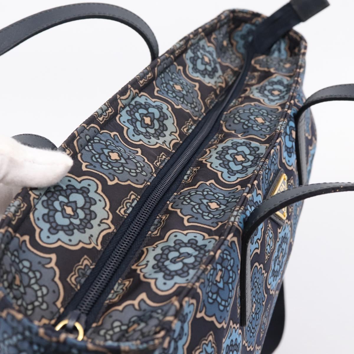 PRADA Tote Bag Nylon 2way Navy Gold Auth 206331A