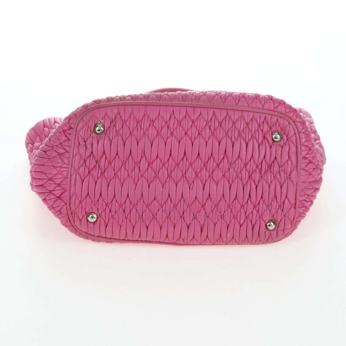 Miu Miu Matelasse Hand Bag Leather Pink Silver Auth 206333