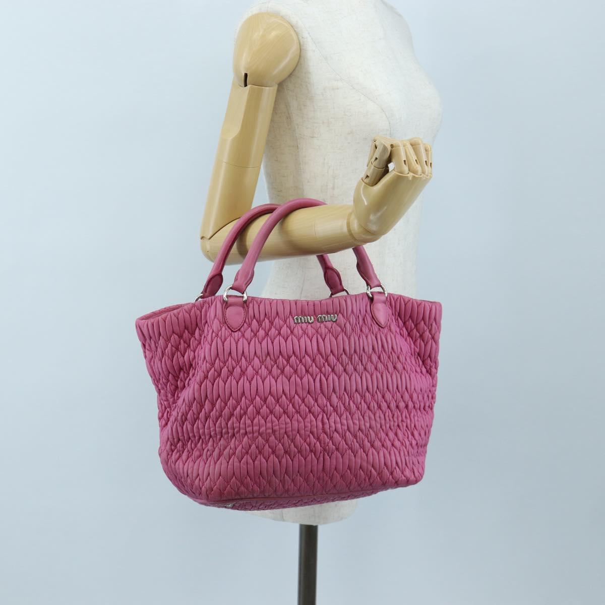 Miu Miu Matelasse Hand Bag Leather Pink Silver Auth 206333