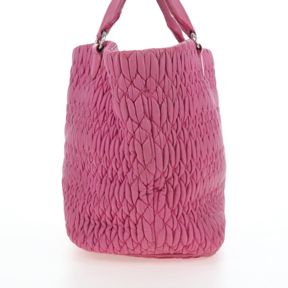 Miu Miu Matelasse Hand Bag Leather Pink Silver Auth 206333