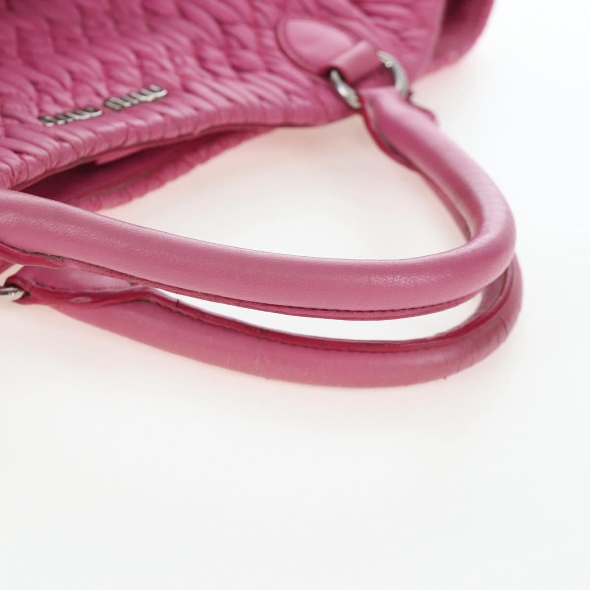 Miu Miu Matelasse Hand Bag Leather Pink Silver Auth 206333