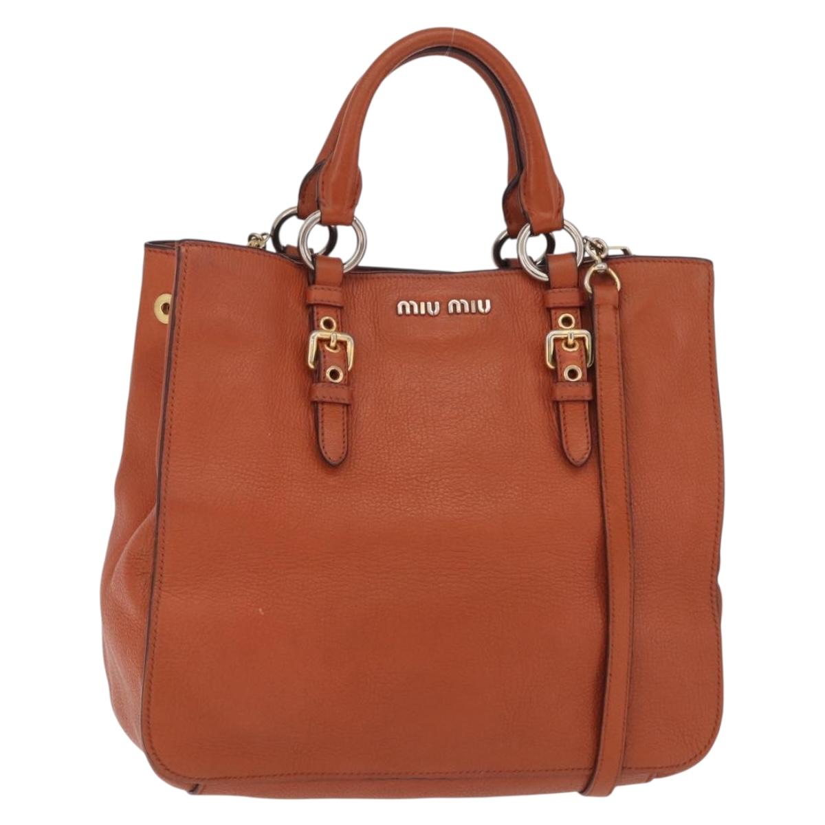 Miu Miu Hand Bag Leather 2way Orange Gold Auth 206335A