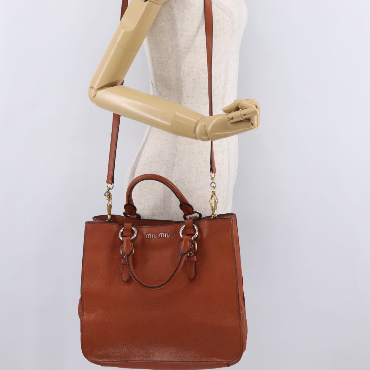Miu Miu Hand Bag Leather 2way Orange Gold Auth 206335A