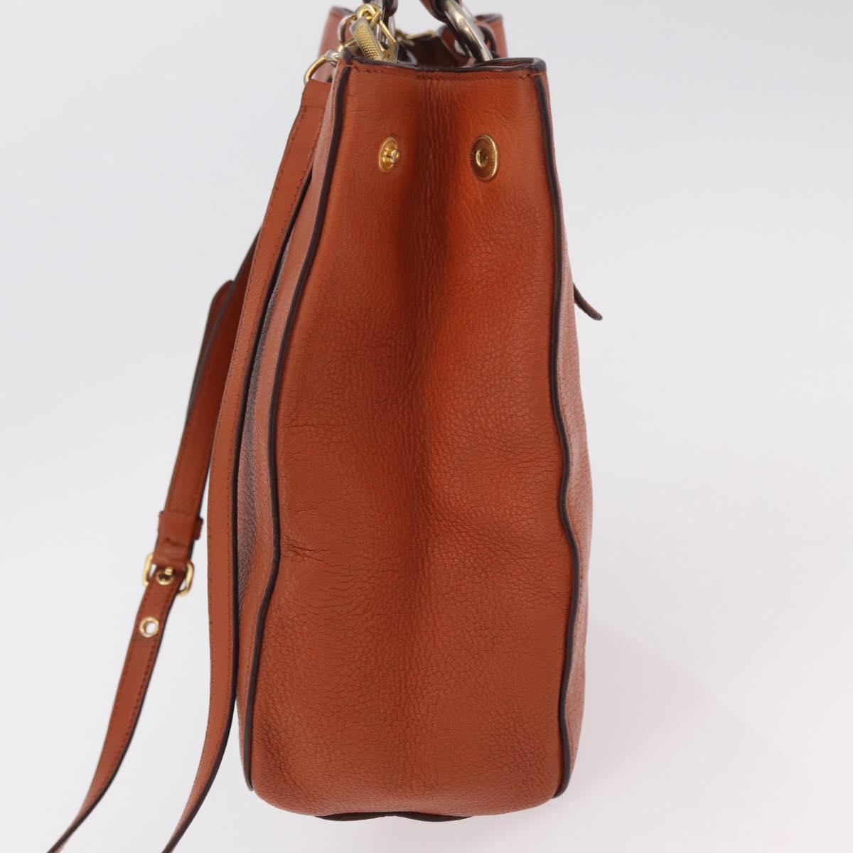 Miu Miu Hand Bag Leather 2way Orange Gold Auth 206335A