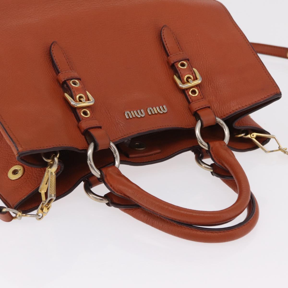 Miu Miu Hand Bag Leather 2way Orange Gold Auth 206335A