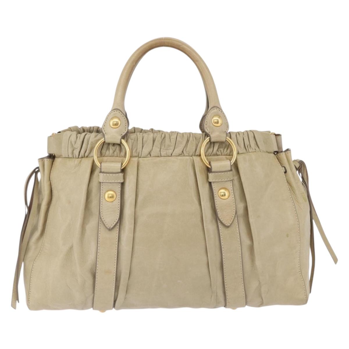 Miu Miu Hand Bag Leather Beige Gold Auth 206341A
