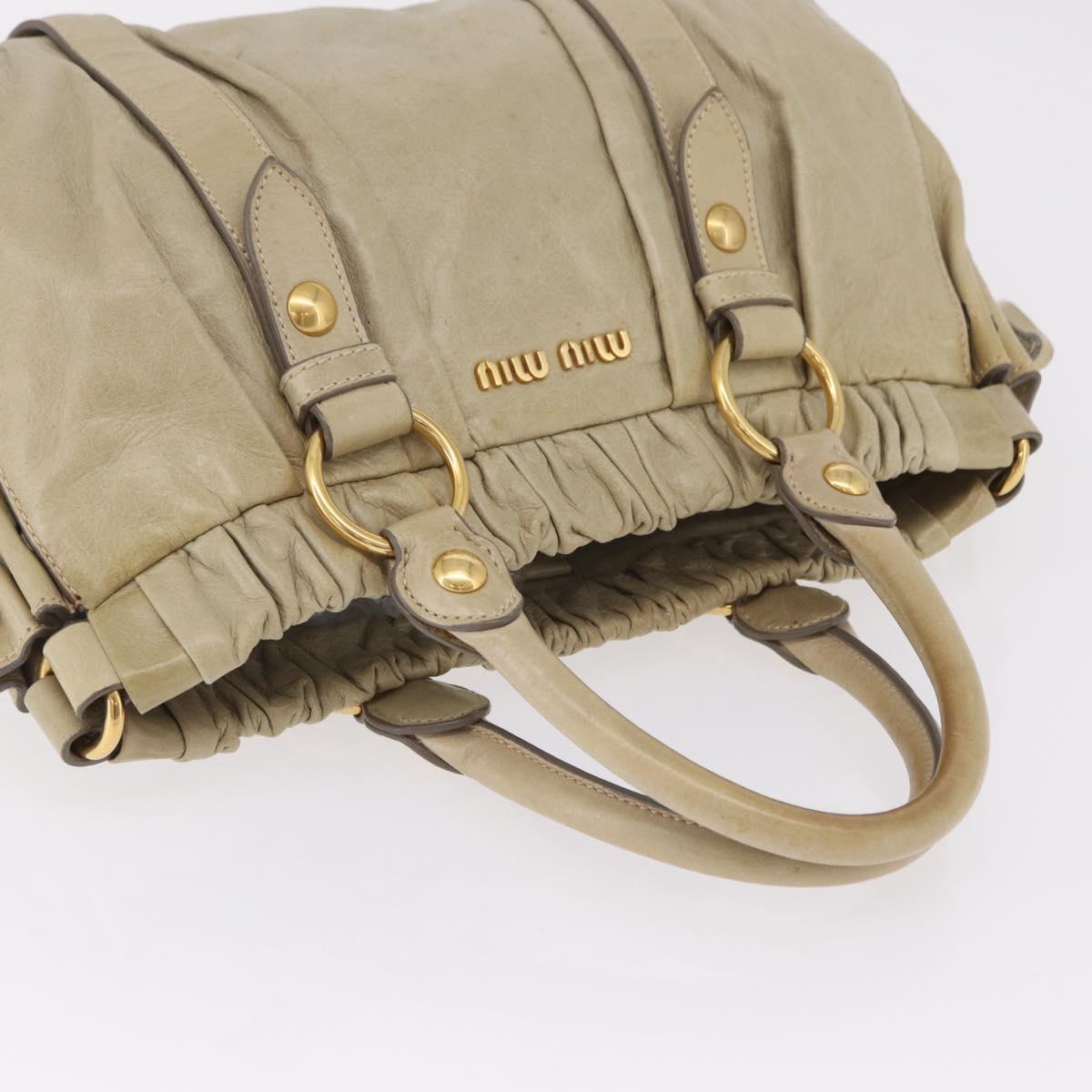 Miu Miu Hand Bag Leather Beige Gold Auth 206341A