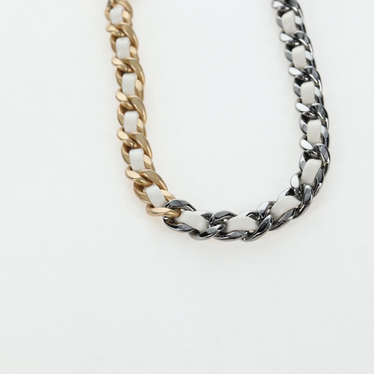 CHANEL Matelasse Chain Shoulder Pouch Lamb Skin Gold White CC Auth 206352SAM