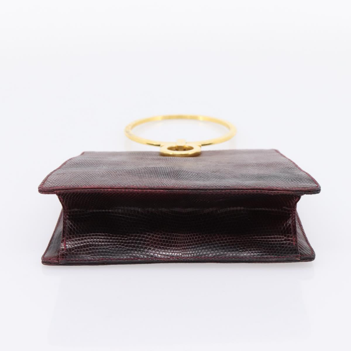 Salvatore Ferragamo Gancini Hand Bag Leather Bordeaux Gold Auth 206353A
