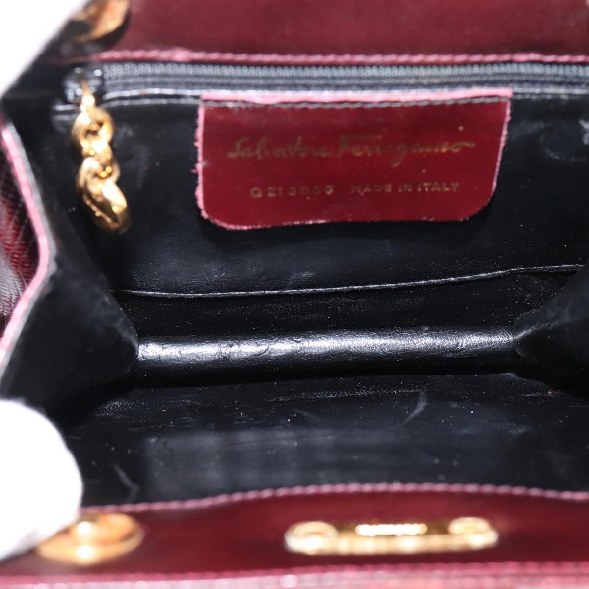 Salvatore Ferragamo Gancini Hand Bag Leather Bordeaux Gold Auth 206353A