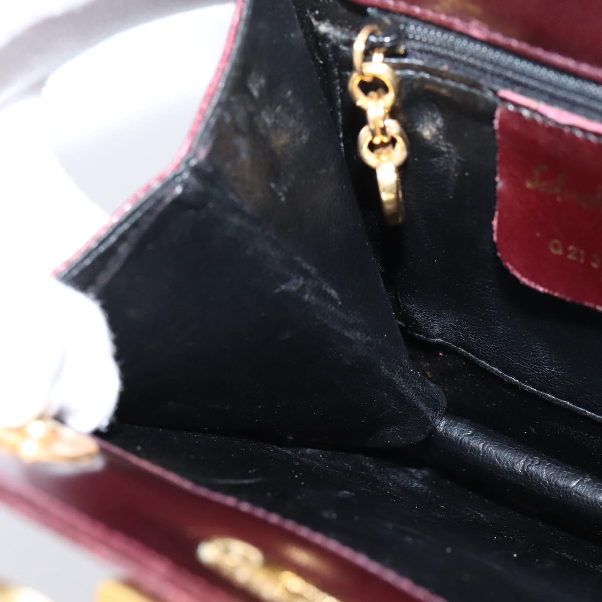 Salvatore Ferragamo Gancini Hand Bag Leather Bordeaux Gold Auth 206353A