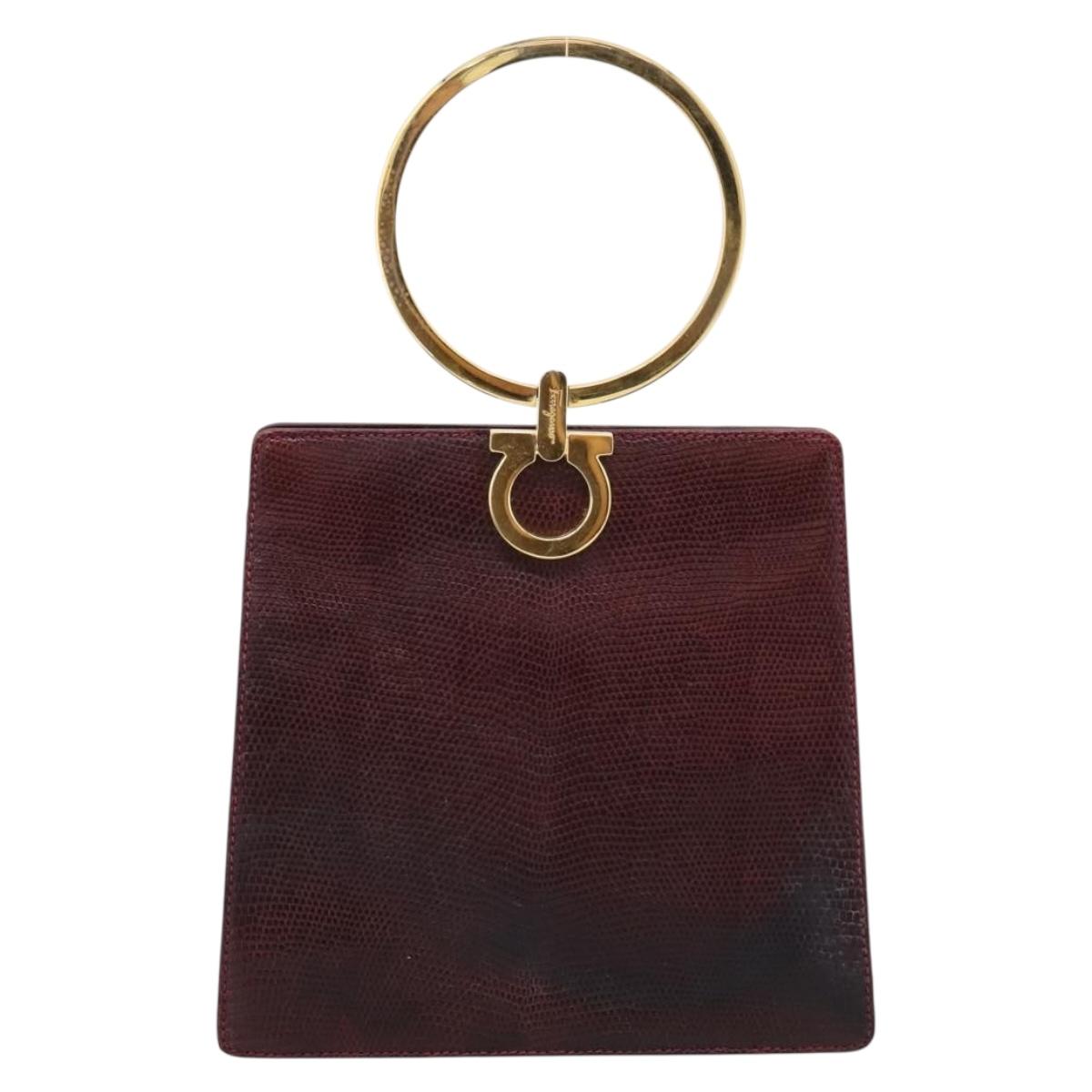 Salvatore Ferragamo Gancini Hand Bag Leather Bordeaux Gold Auth 206353A