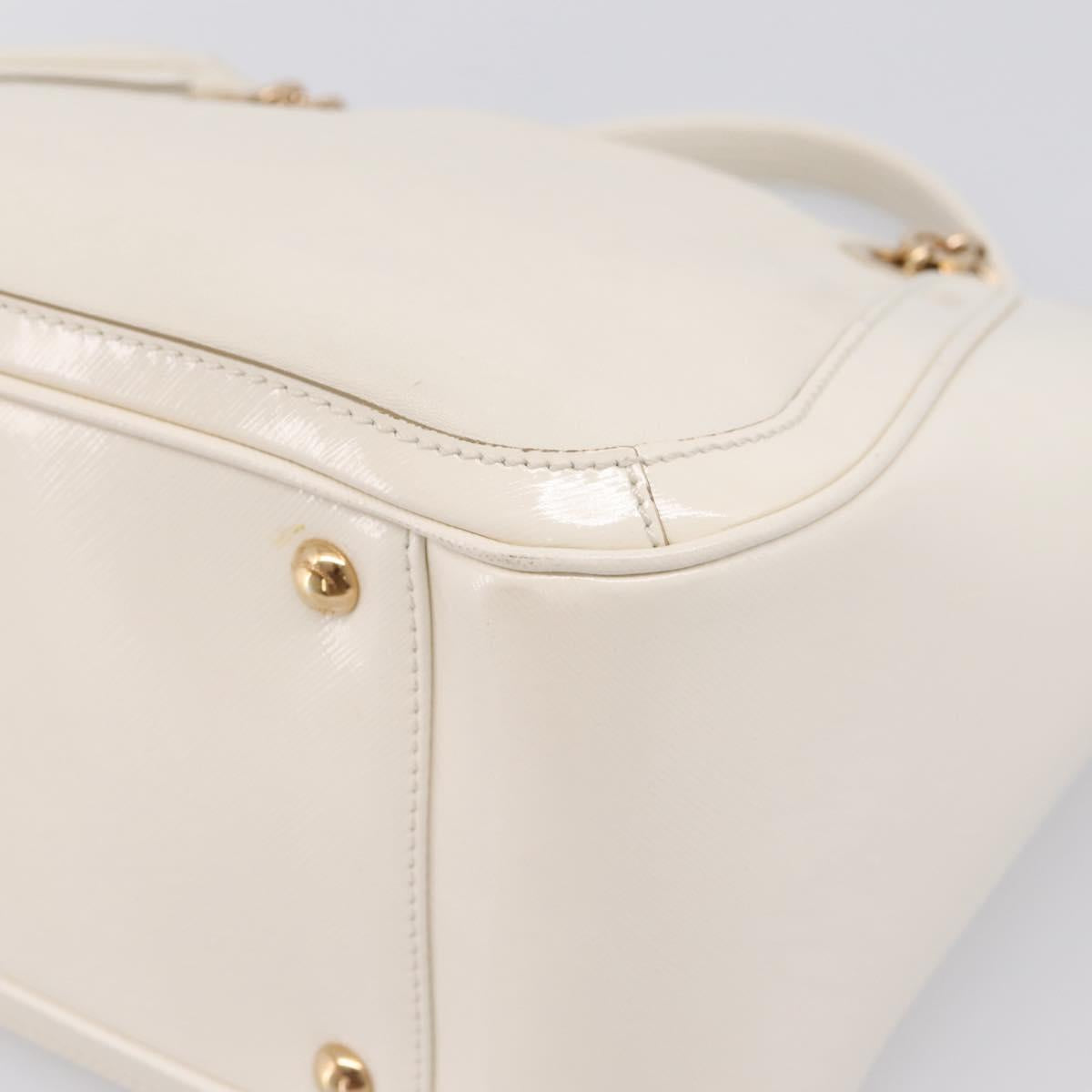 Salvatore Ferragamo Gancini Chain Tote Bag Leather White Gold Auth 206356A