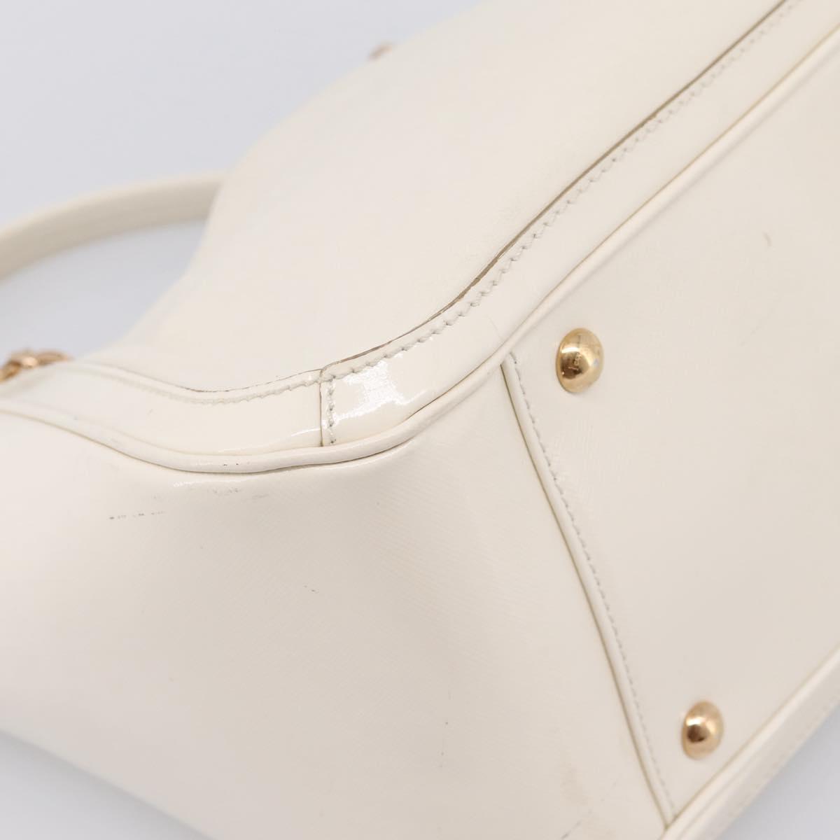 Salvatore Ferragamo Gancini Chain Tote Bag Leather White Gold Auth 206356A