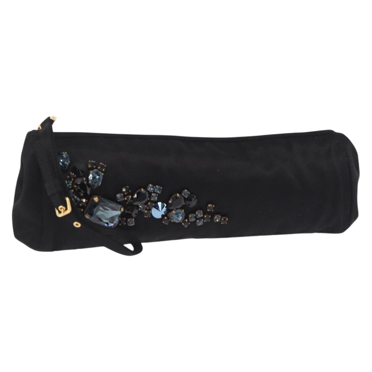 Miu Miu Matelasse Clutch Bag Satin Black Gold Auth 206357A