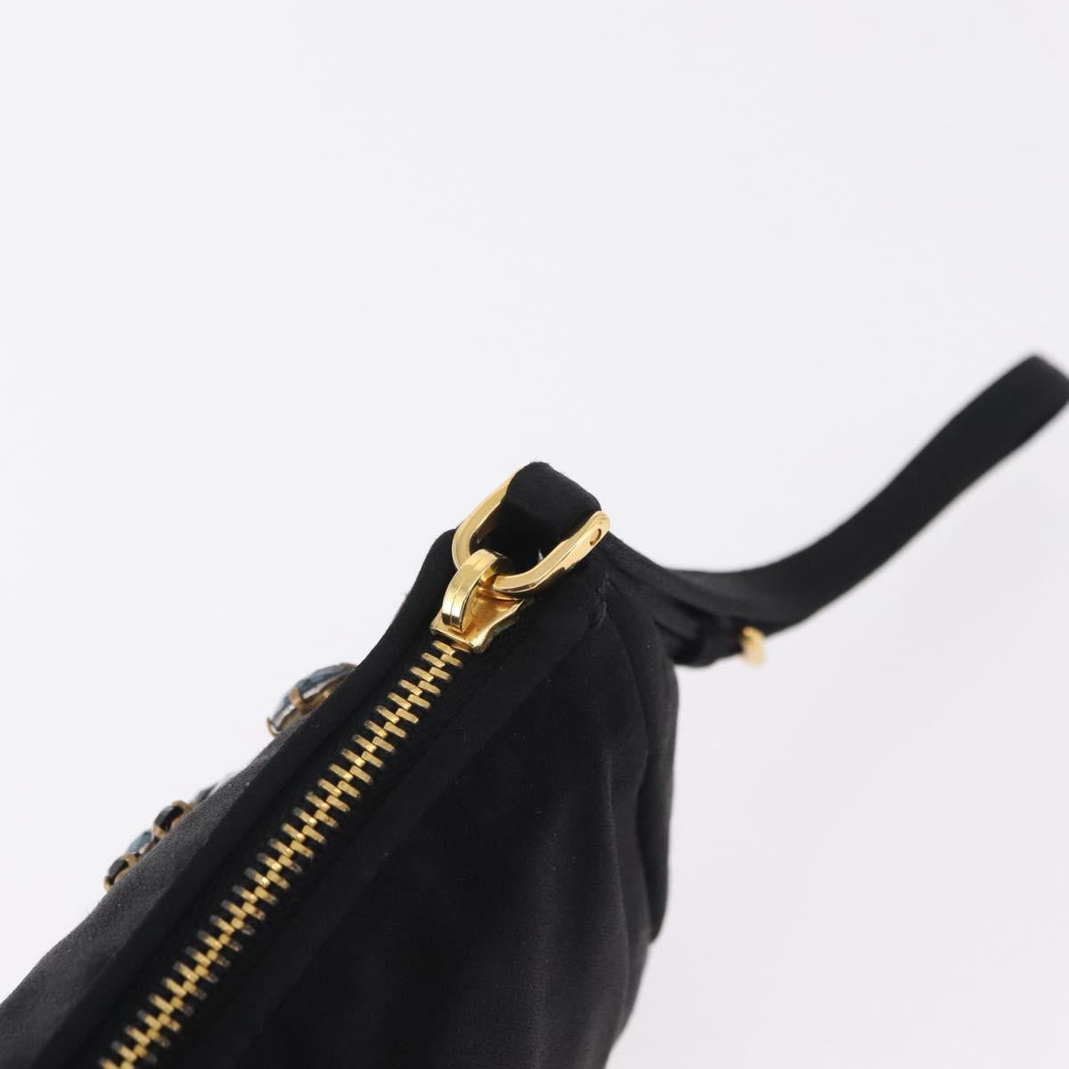Miu Miu Matelasse Clutch Bag Satin Black Gold Auth 206357A