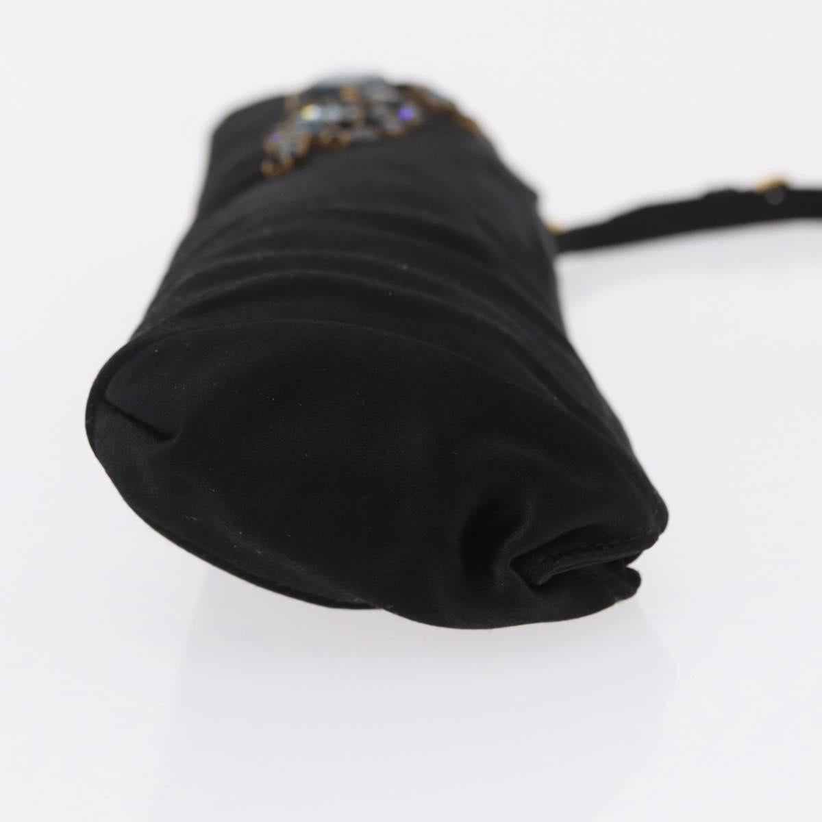 Miu Miu Matelasse Clutch Bag Satin Black Gold Auth 206357A