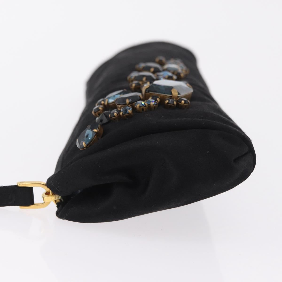 Miu Miu Matelasse Clutch Bag Satin Black Gold Auth 206357A