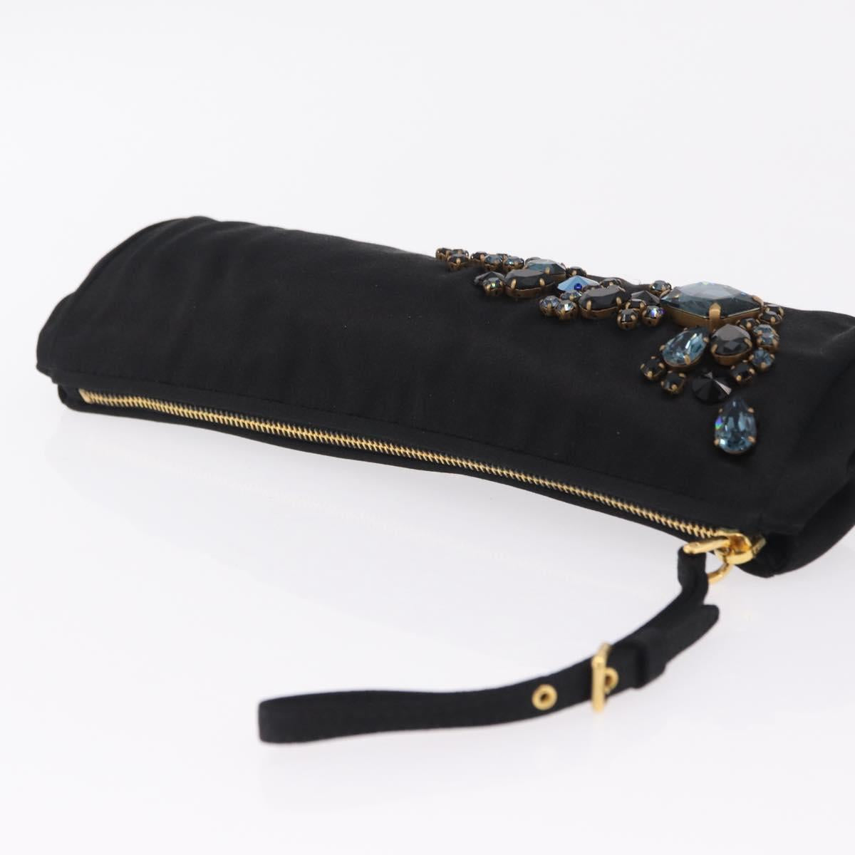 Miu Miu Matelasse Clutch Bag Satin Black Gold Auth 206357A