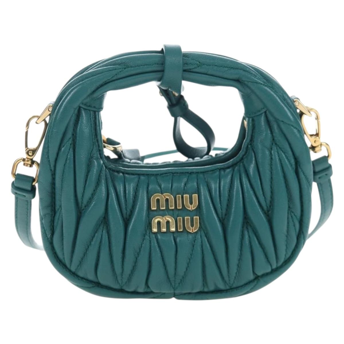 Miu Miu Matelasse Wonder Mini Shoulder Pouch Leather 2way Green Auth 206358SAM