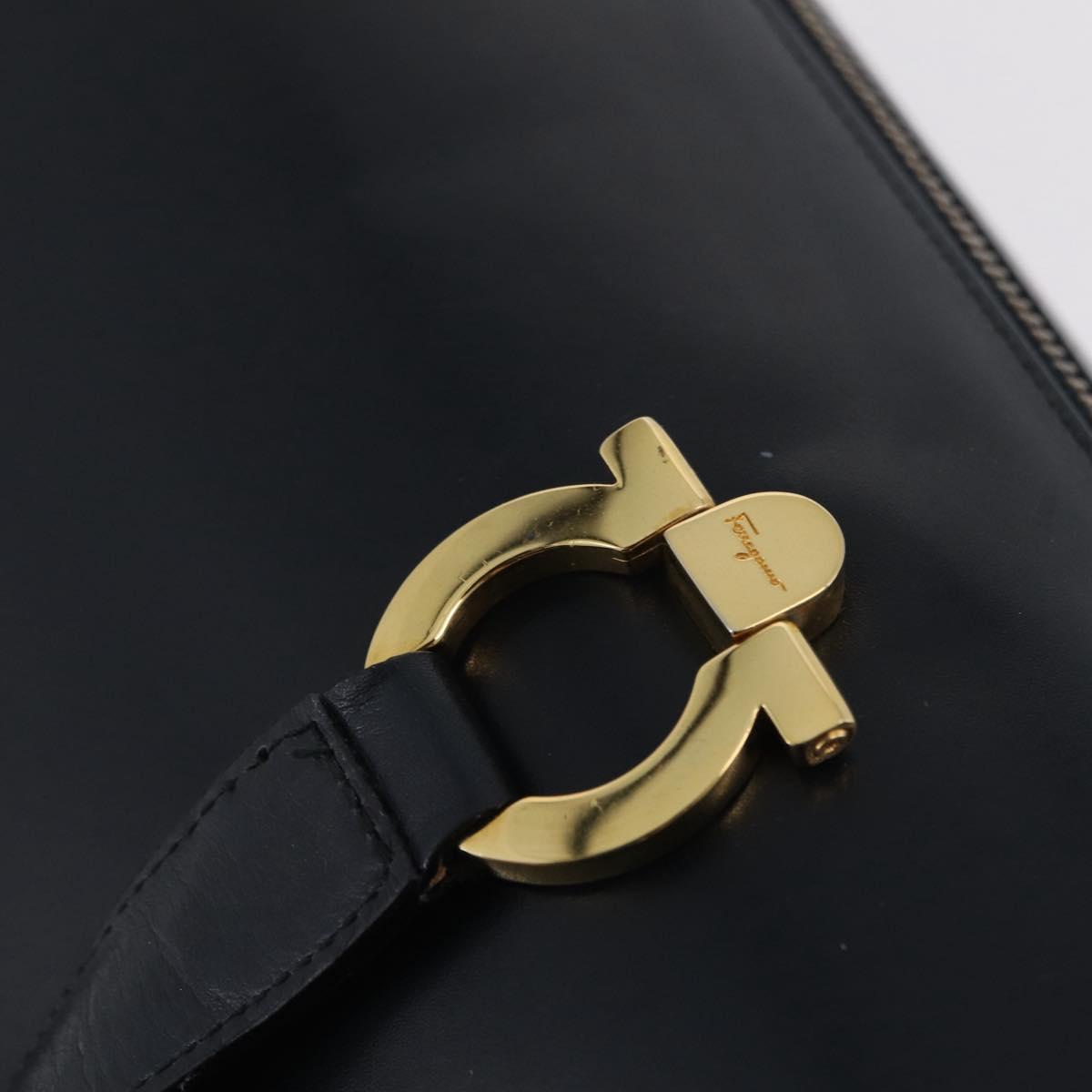 Salvatore Ferragamo Gancini Hand Bag Leather Navy Gold Auth 206360