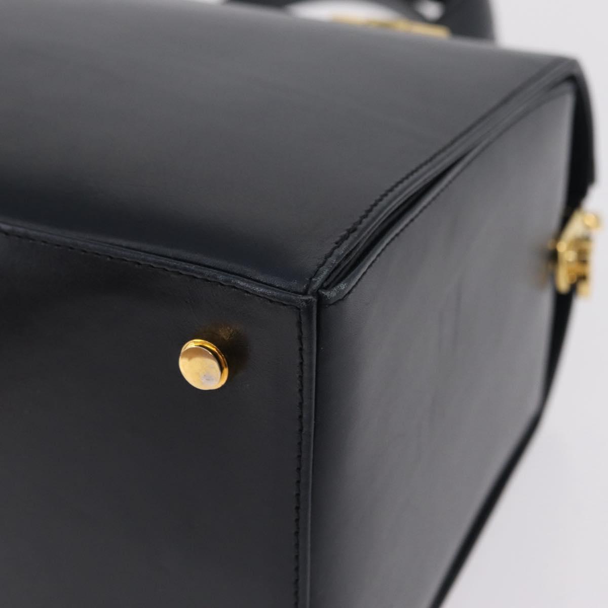 Salvatore Ferragamo Gancini Hand Bag Leather Navy Gold Auth 206360