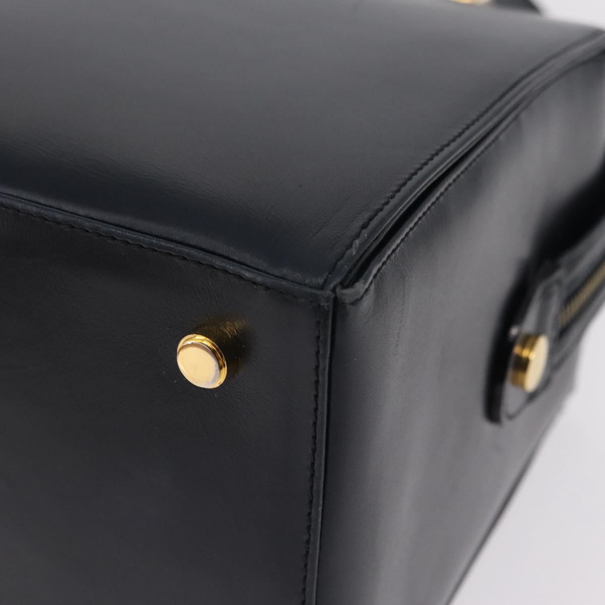 Salvatore Ferragamo Gancini Hand Bag Leather Navy Gold Auth 206360