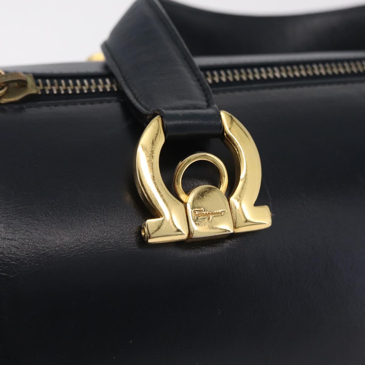 Salvatore Ferragamo Gancini Hand Bag Leather Navy Gold Auth 206360