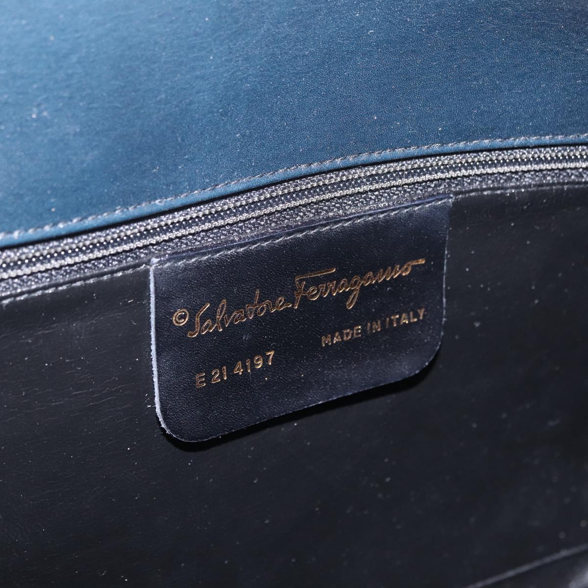 Salvatore Ferragamo Gancini Hand Bag Leather Navy Gold Auth 206360