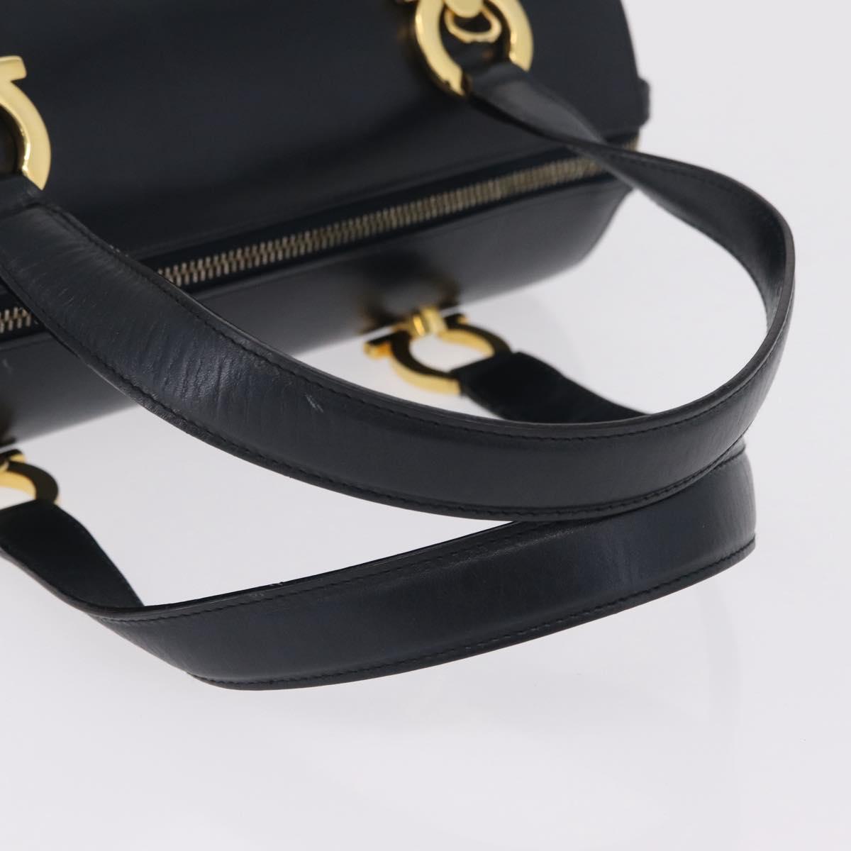 Salvatore Ferragamo Gancini Hand Bag Leather Navy Gold Auth 206360