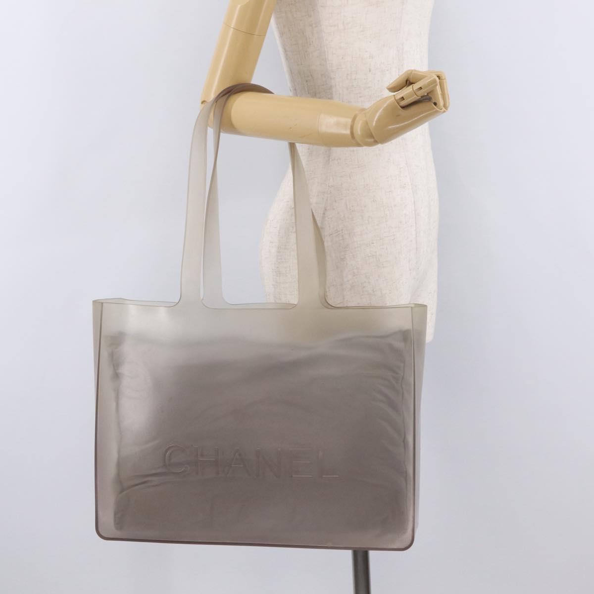 CHANEL Tote Bag Rubber Gray CC Auth 206363