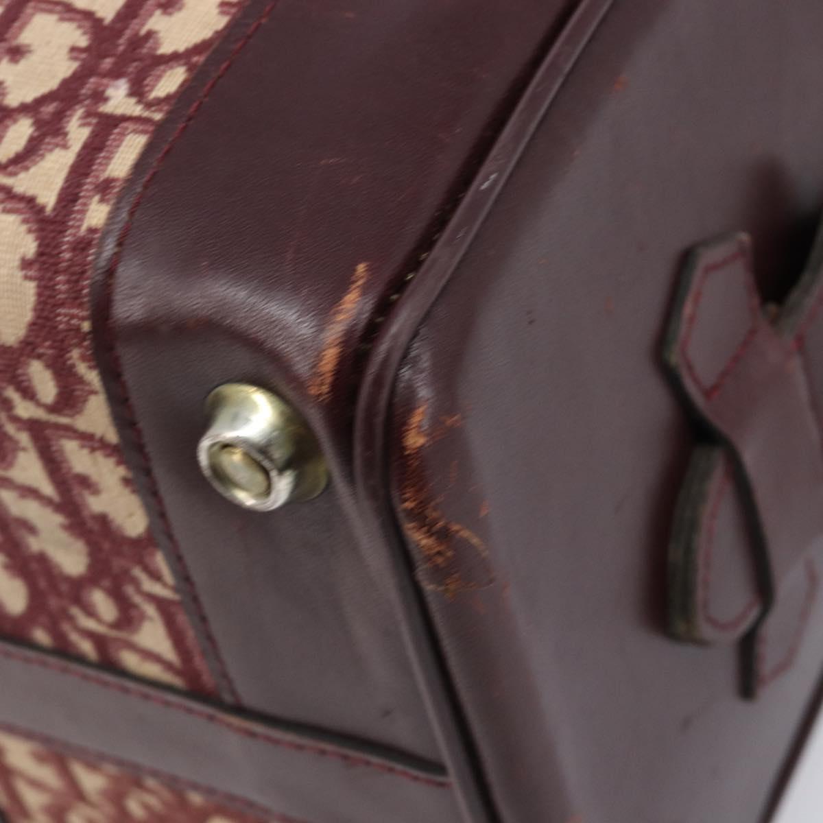 Christian Dior Trotter Canvas Boston Bag Red Gold Auth 206367