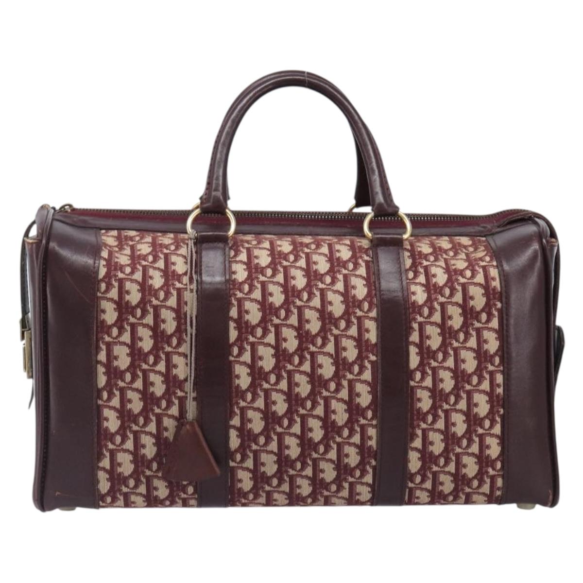 Christian Dior Trotter Canvas Boston Bag Red Gold Auth 206367