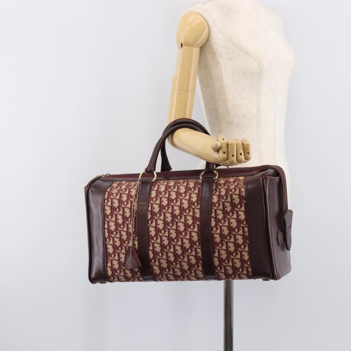 Christian Dior Trotter Canvas Boston Bag Red Gold Auth 206367