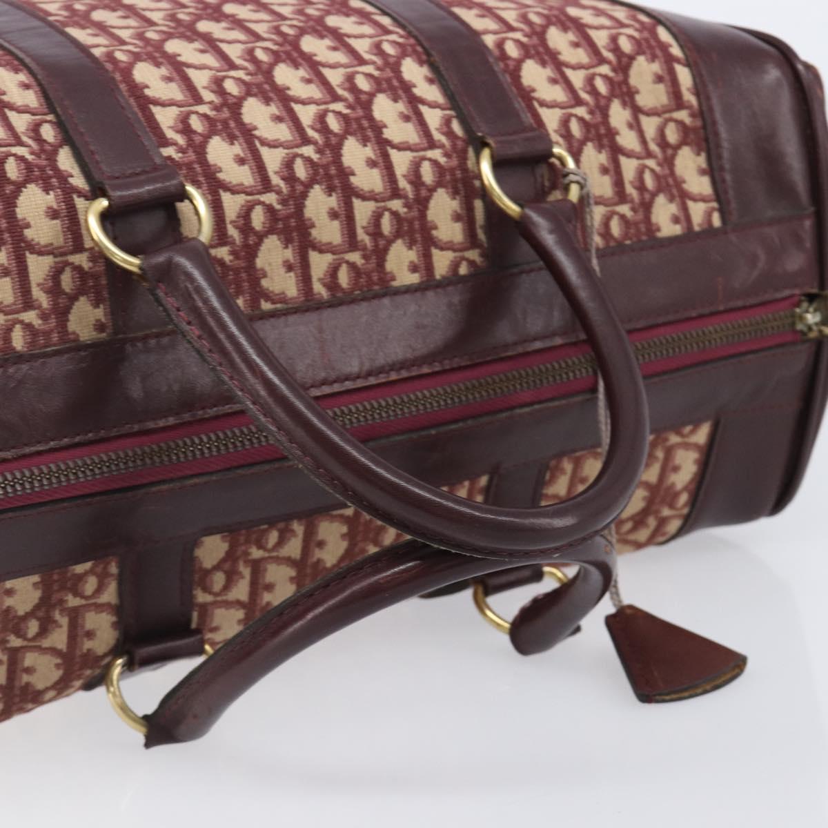 Christian Dior Trotter Canvas Boston Bag Red Gold Auth 206367