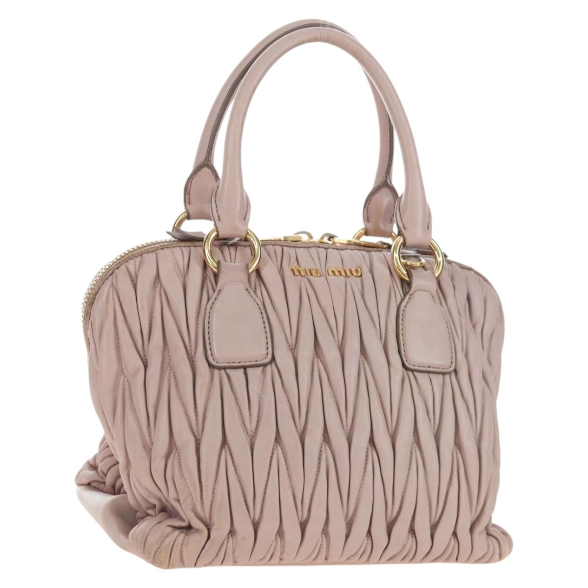 Miu Miu Matelasse Hand Bag Leather Pink Gold Auth 206368