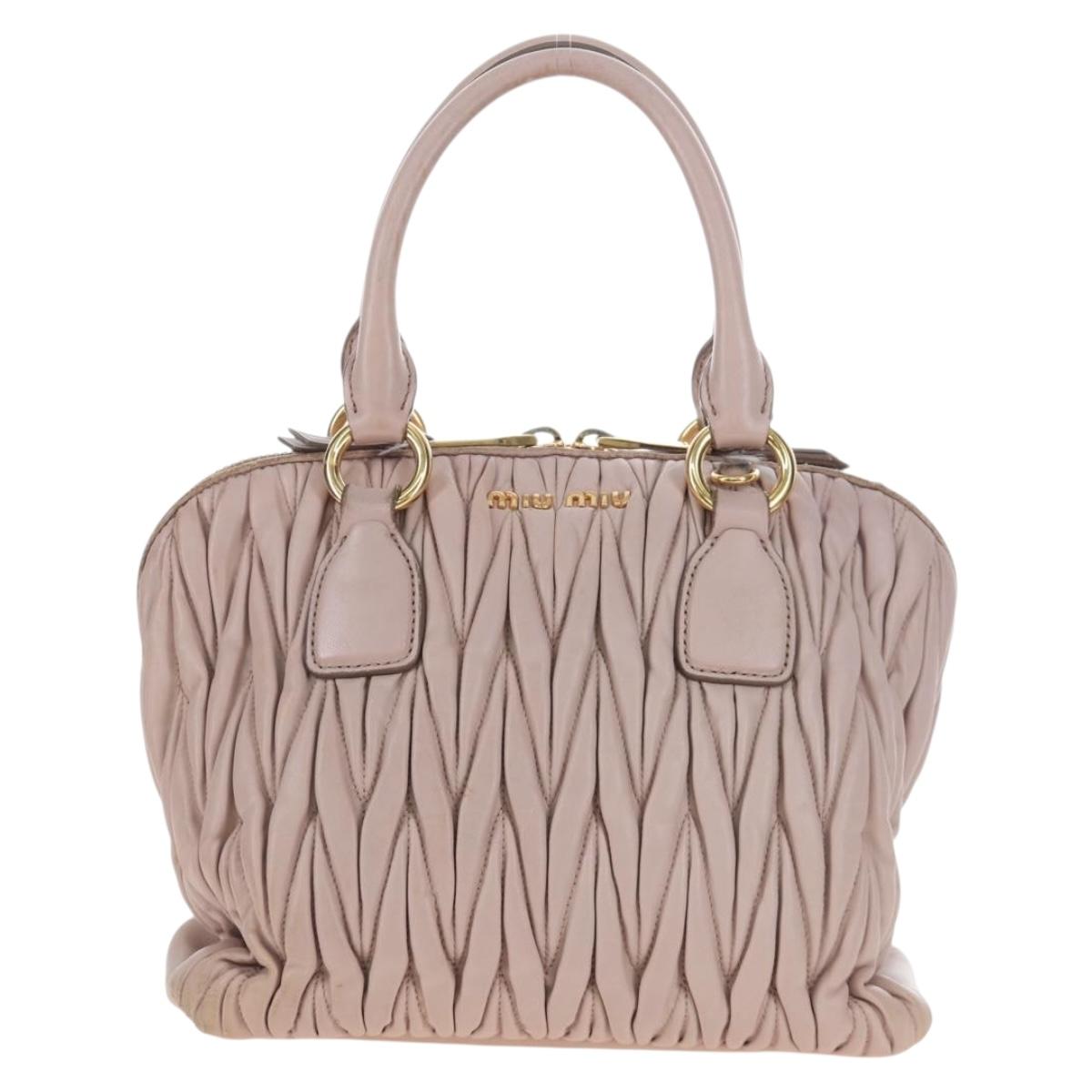 Miu Miu Matelasse Hand Bag Leather Pink Gold Auth 206368