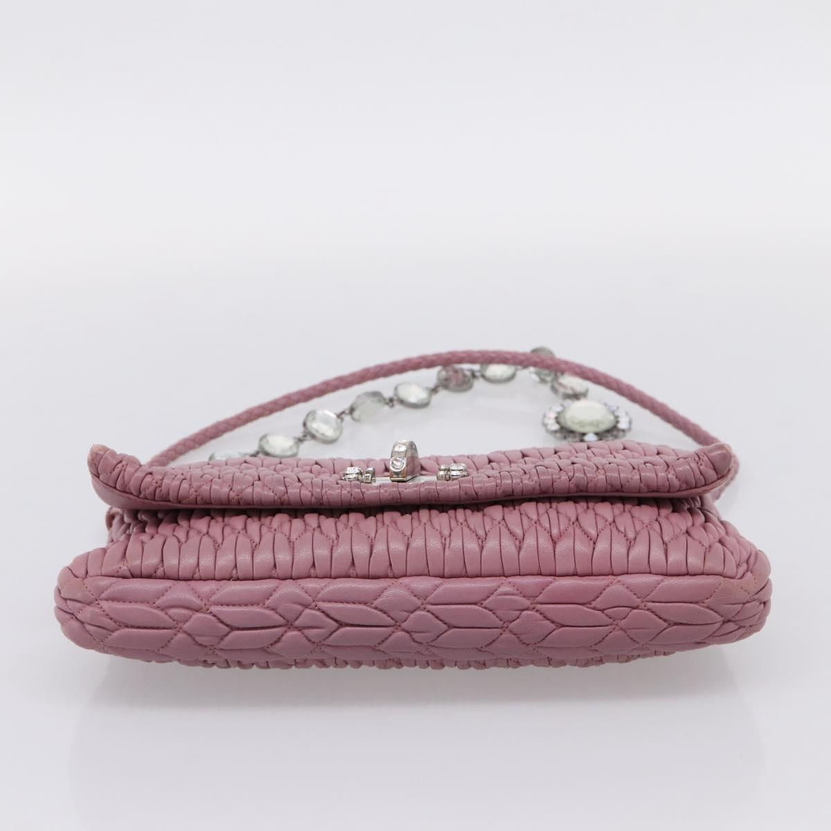 Miu Miu Matelasse Chain Shoulder Bag Leather 2way Pink Silver Auth 206370A