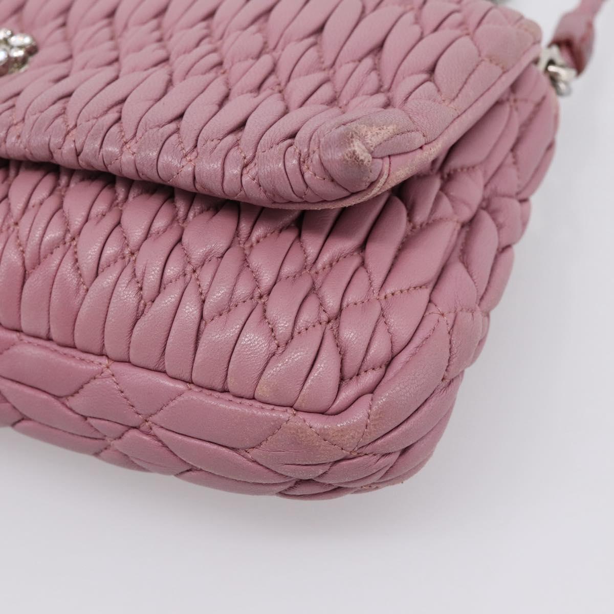 Miu Miu Matelasse Chain Shoulder Bag Leather 2way Pink Silver Auth 206370A