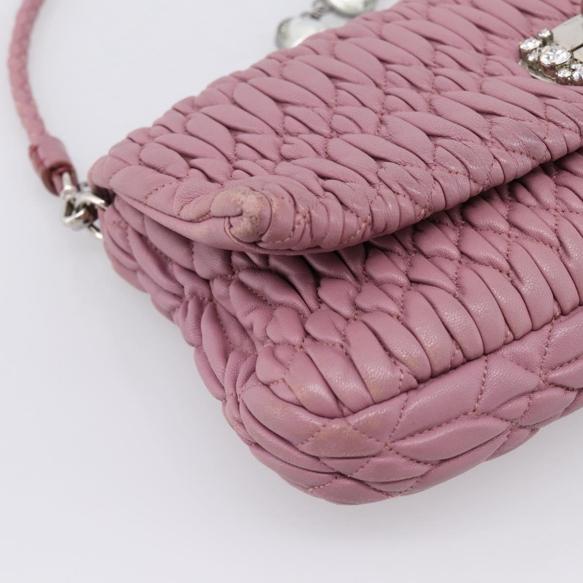 Miu Miu Matelasse Chain Shoulder Bag Leather 2way Pink Silver Auth 206370A