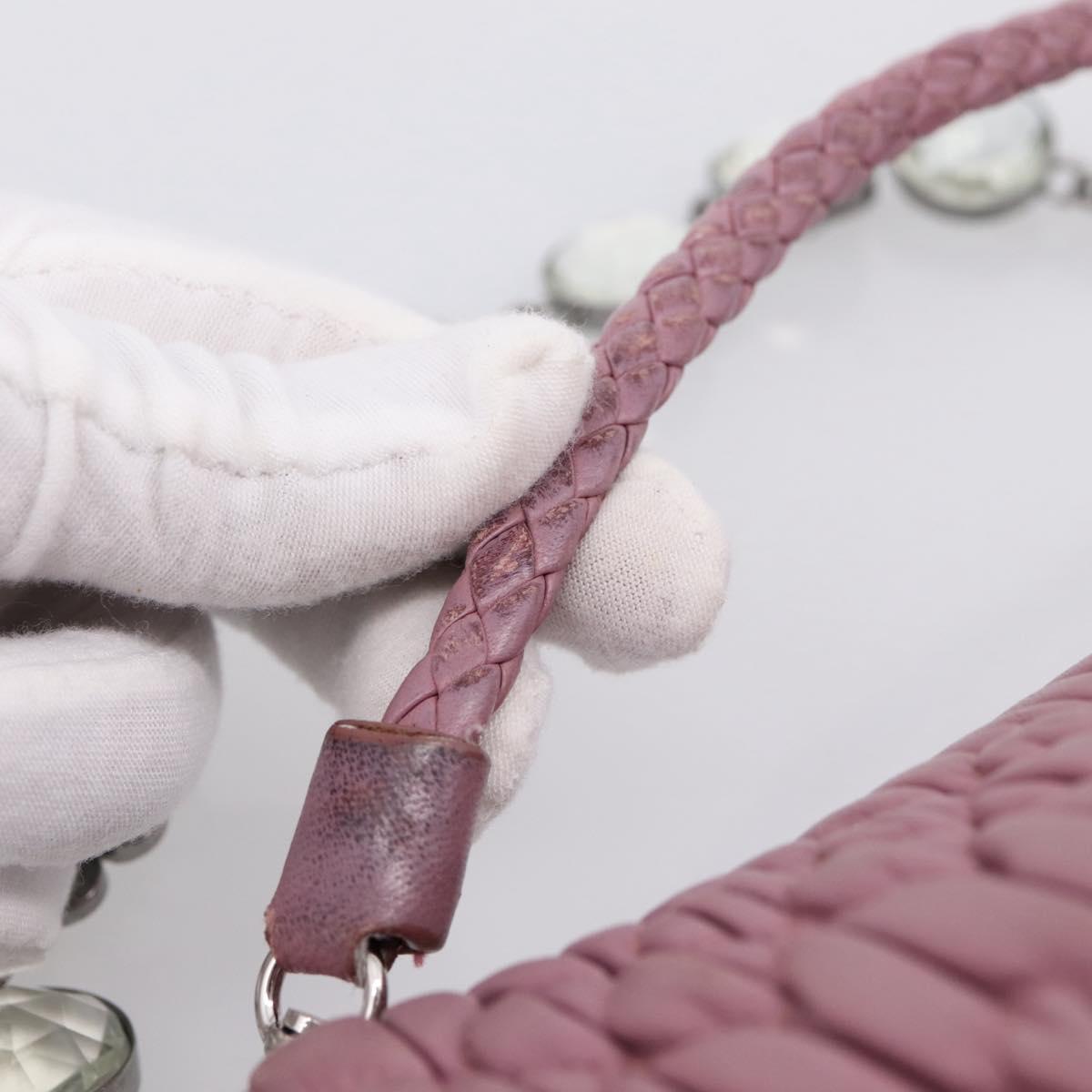 Miu Miu Matelasse Chain Shoulder Bag Leather 2way Pink Silver Auth 206370A