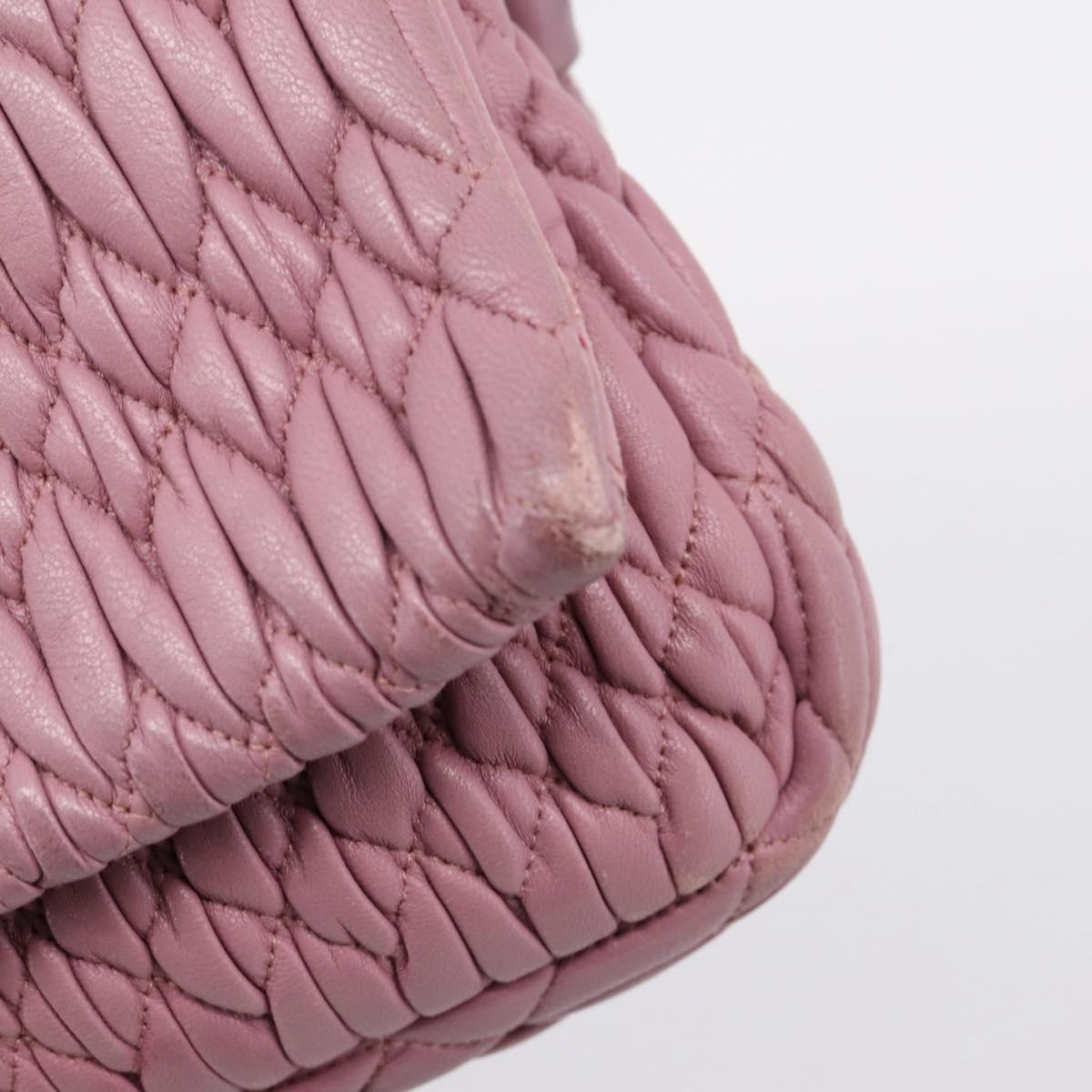 Miu Miu Matelasse Chain Shoulder Bag Leather 2way Pink Silver Auth 206370A