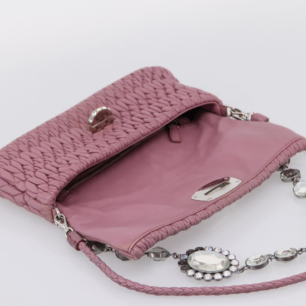 Miu Miu Matelasse Chain Shoulder Bag Leather 2way Pink Silver Auth 206370A