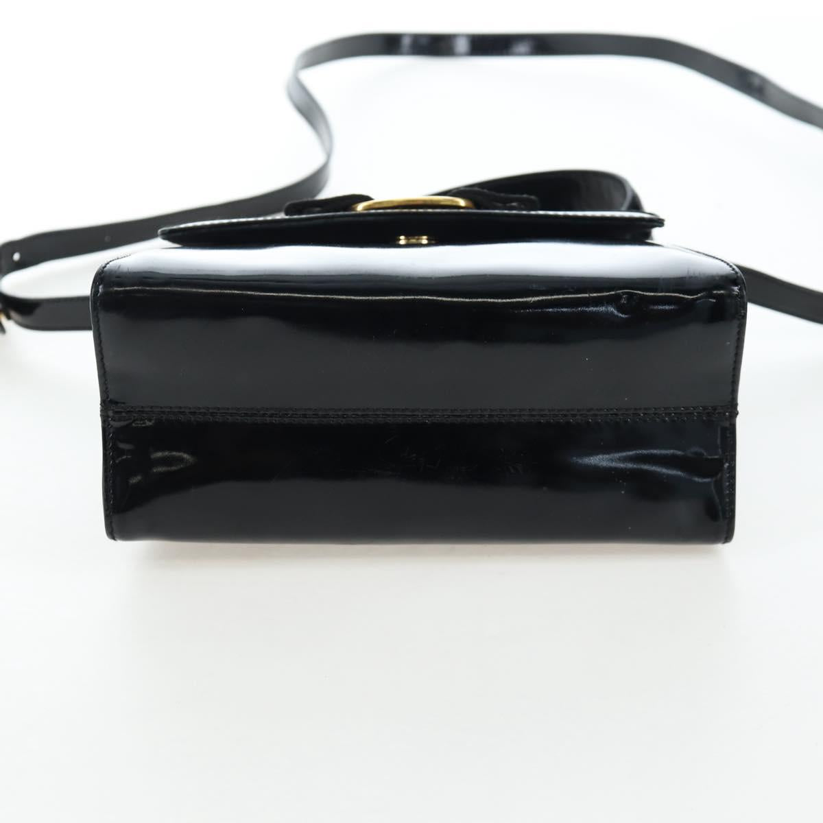 Salvatore Ferragamo Vala Hand Bag Patent leather 2way Black Gold Auth 206373