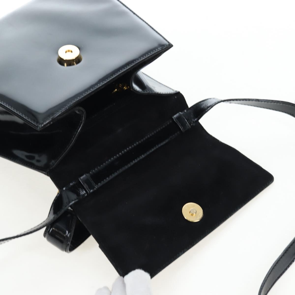 Salvatore Ferragamo Vala Hand Bag Patent leather 2way Black Gold Auth 206373
