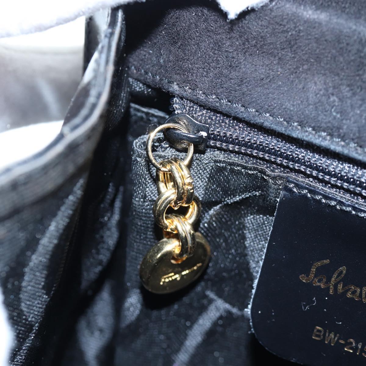 Salvatore Ferragamo Vala Hand Bag Patent leather 2way Black Gold Auth 206373